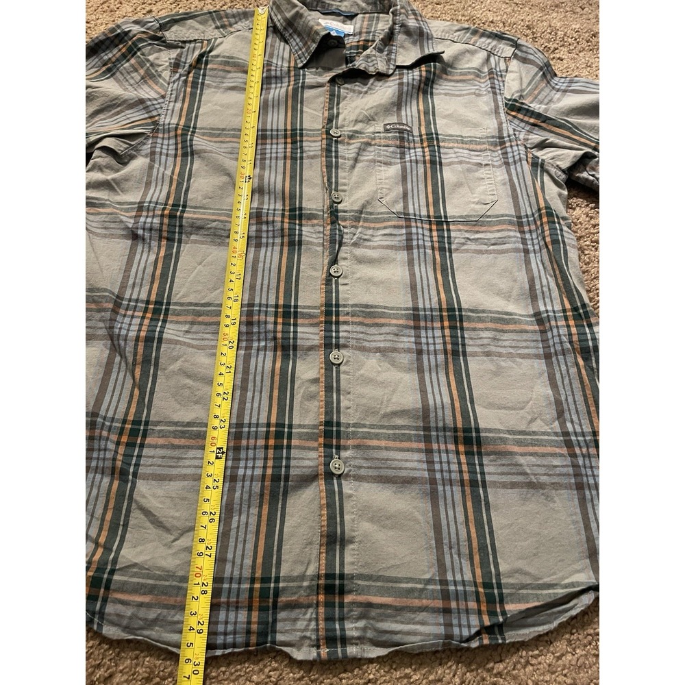 Columbia Short Sleeve Button Down Shirt Green Orange Blue Plaid Logo Medium JBHS - Picture 4 of 9